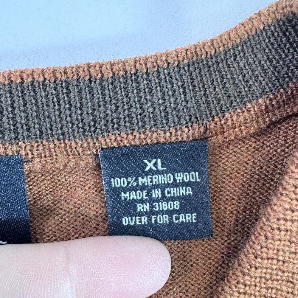 Jos A Bank‎ Sweater Mens XL Brown 100% Merino Wool V Neck Lightweight Pullover - Picture 5 of 7